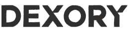 DEXORY logo - Dark gray text on a black background