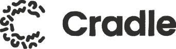 Cradle logo. Dark grey logo with abstract "C" and text "Cradle"